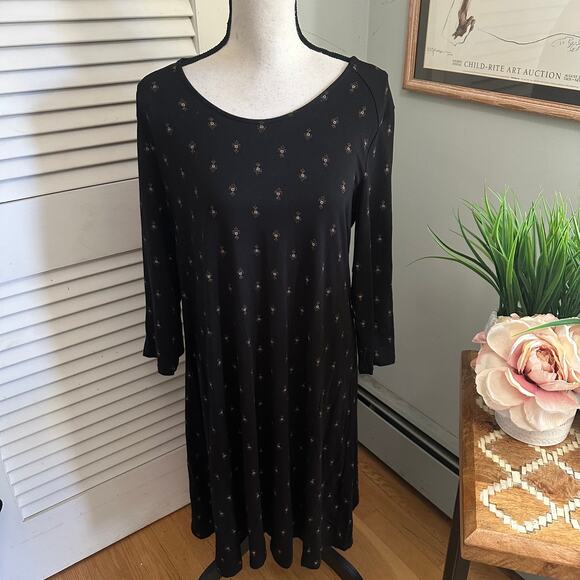 GARNET HILL Dress Womens Large Black Jersey Knit Geometric Casual Travel Fall - Picture 2 of 13